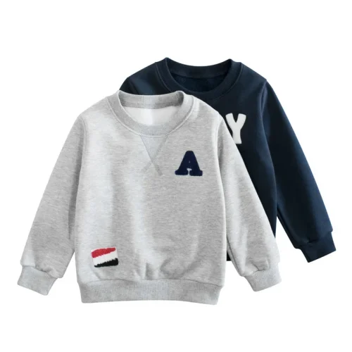 2025 Spring Winter Kids Casual Sweatshirts for Boys Girls Solid Letter Print Clothes Children Fluff Sport Casual Autumn Sweater