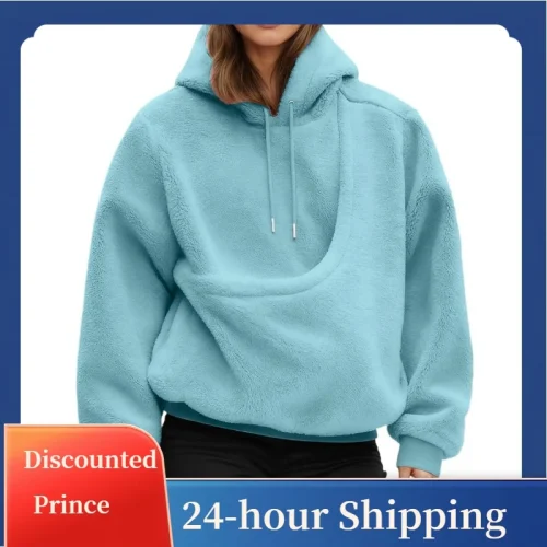 Pocket Style Pet In Plush Loose Fitting Hooded Sweatshirt for Men a nd Women New Fashion Solid Color Comforatble Hoodie