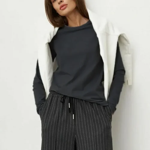 Bornladies Women's Spring Autumn 100% Cotton T-shirt Bottoming Basic Solid Lady Long Sleeve Loose Tops Shirts Oversized T Shirt