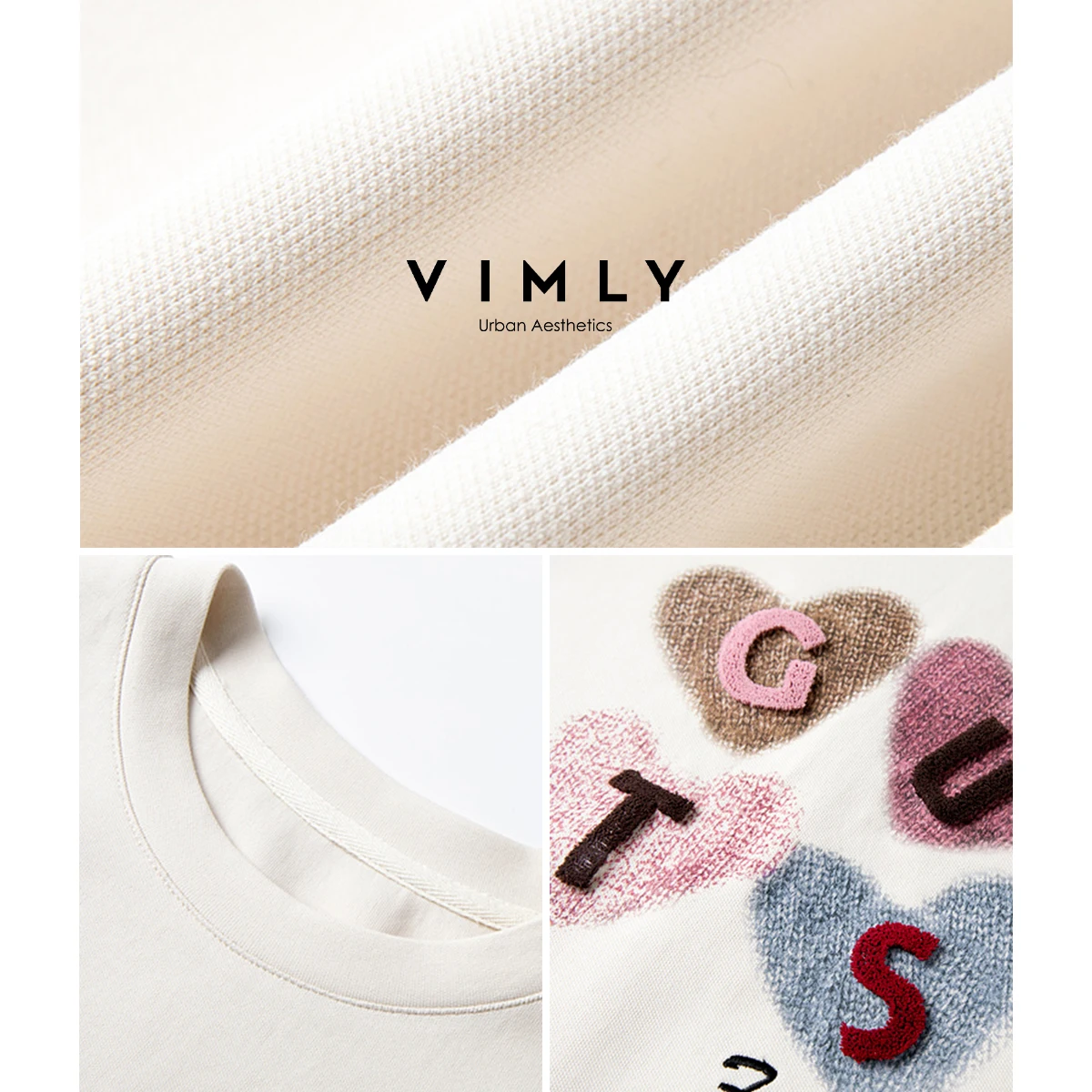 VIMLY Women's Graphic Sweatshirt 2025 Spring Autumn Letter Embroidered Loose Crew Neck Long Sleeve Top Woman Clothing A0399 - Image 5