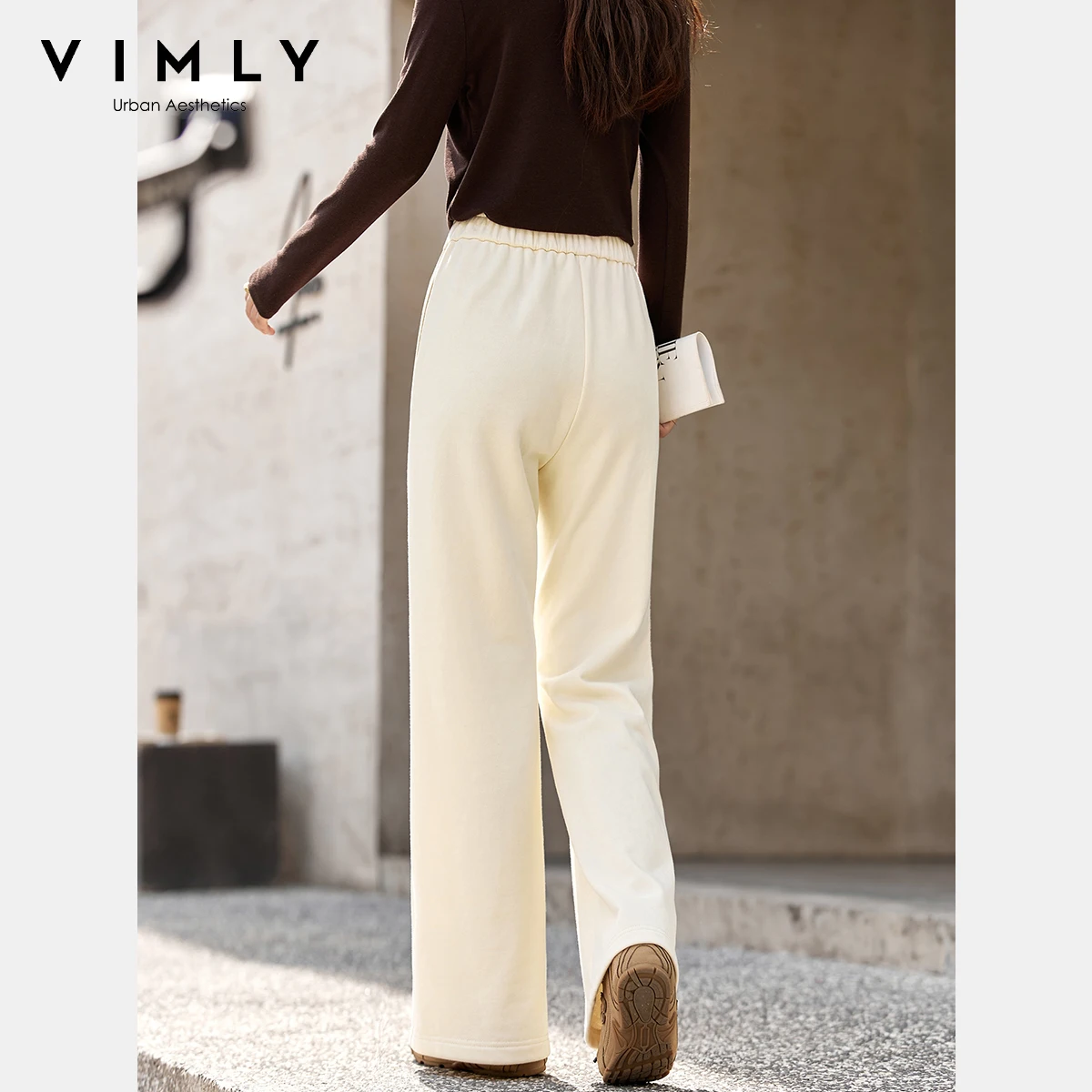 VIMLY Flared Women Apricot Pants Autumn 2025 New Elegant Strecth Knitted Casual Long Pants Fashion Pockets Woman Trousers A2855 - Image 3