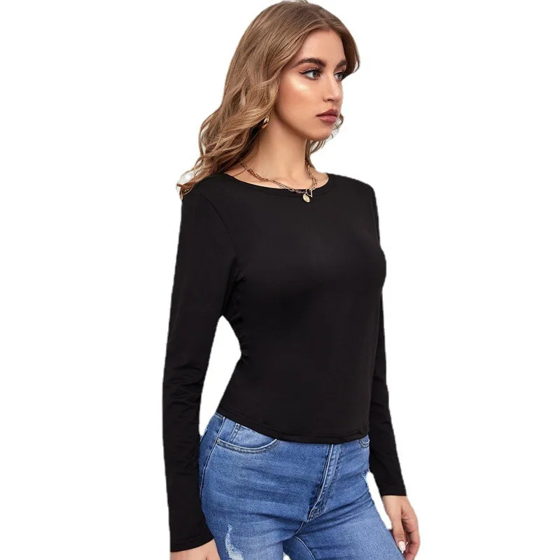 Women Long Sleeve T Shirt Spring Autumn Solid Slim Fit Casual Shirts Female Pullovers Basic Tee Y2k Clothes Streetwear Crop Tops - Image 2