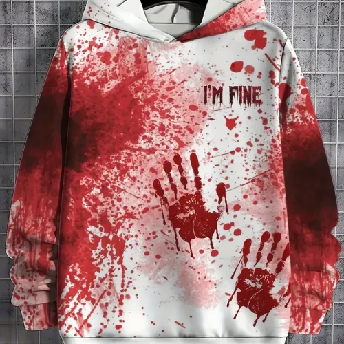 Bloody 3D Printed Men's Hooded Funny Halloween Women Hooded Drawstring Pocket Sweatshirt Kids Hip Hop Harajuku Pullovers Tops