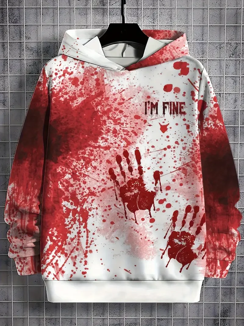 Bloody 3D Printed Men's Hooded Funny Halloween Women Hooded Drawstring Pocket Sweatshirt Kids Hip Hop Harajuku Pullovers Tops