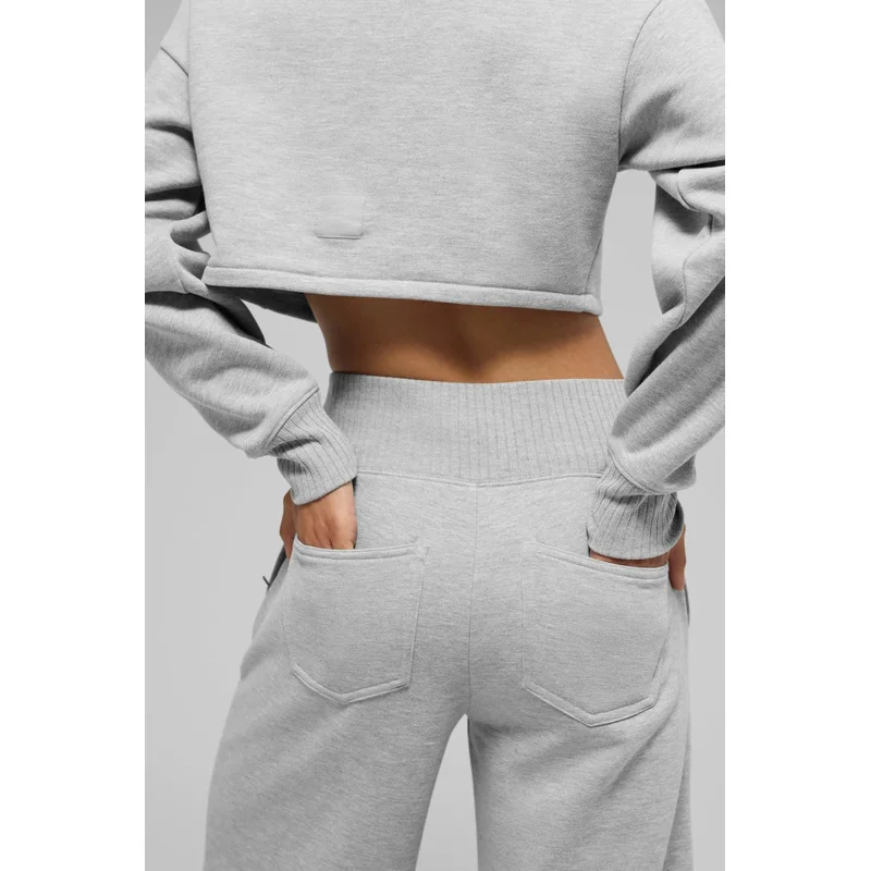 Women High Waist Knit Patchwork Fleece Lined Wide Leg Stacking Pants Elegant Slim Fit Winter Trousers Old Money Style Warm - Image 4