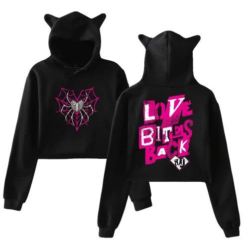 GF AJ Lee Love Bites Hoodie Female Cat Ears Hooded Sweatshirts Long Sleeve Crop Top Women's Clothes