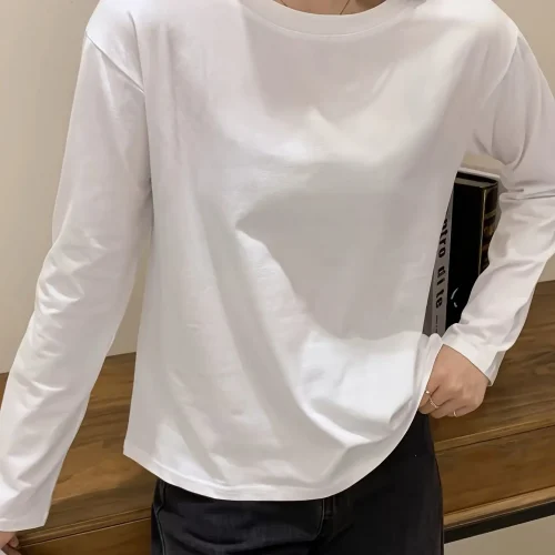 Cotton Long Sleeved Solid Color T-shirt, Women's Base Shirt, Inner Top, Autumn and Winter Fashion