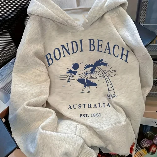 Women's Hoodie Pullover Sweatshirt with Australian Surf Graphic Bondi Beach EST 1851 Relaxed Fit Hooded Sweatshirt Casual Top