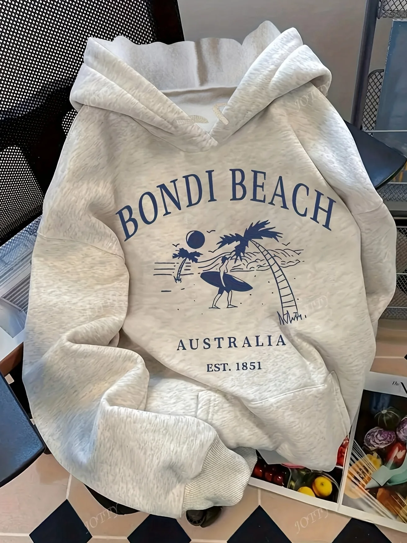 Women's Hoodie Pullover Sweatshirt with Australian Surf Graphic Bondi Beach EST 1851 Relaxed Fit Hooded Sweatshirt Casual Top