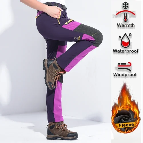 Thick Warm Fleece Winter Pants for Women, Waterproof, Hiking, Trekking, Camping, Skiing, Soft Shell Pants, Windproof Trousers