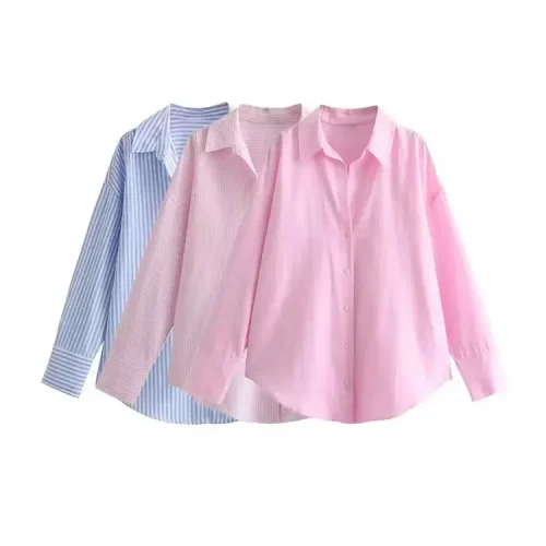 Loose Asymmetric Shirts for Women, Long Sleeve, Front Button, Female Blouses, Chic Tops, Fashion