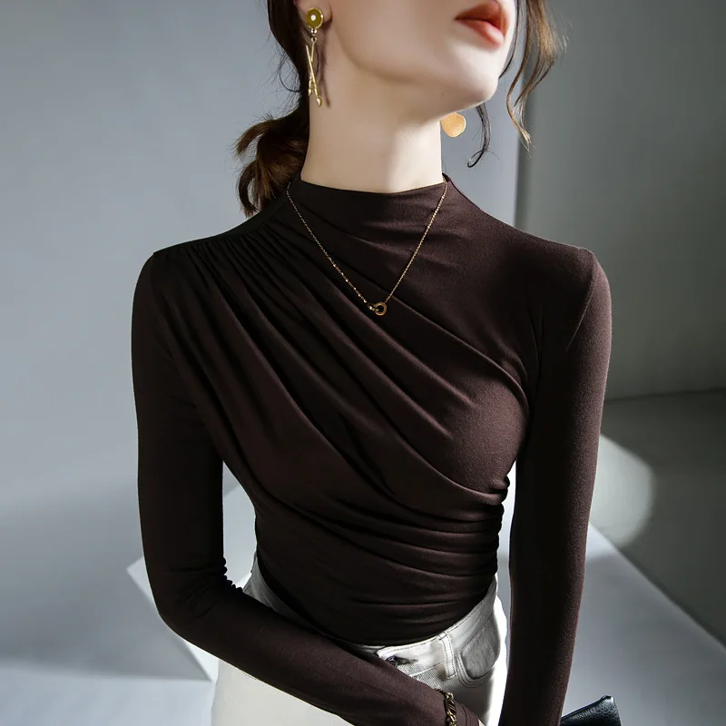 Solid Basic Long Sleeve Womens Tshirt Casual Black White Fashion Top T Shirt Ladies Fashion European Tee Shirt - Image 5