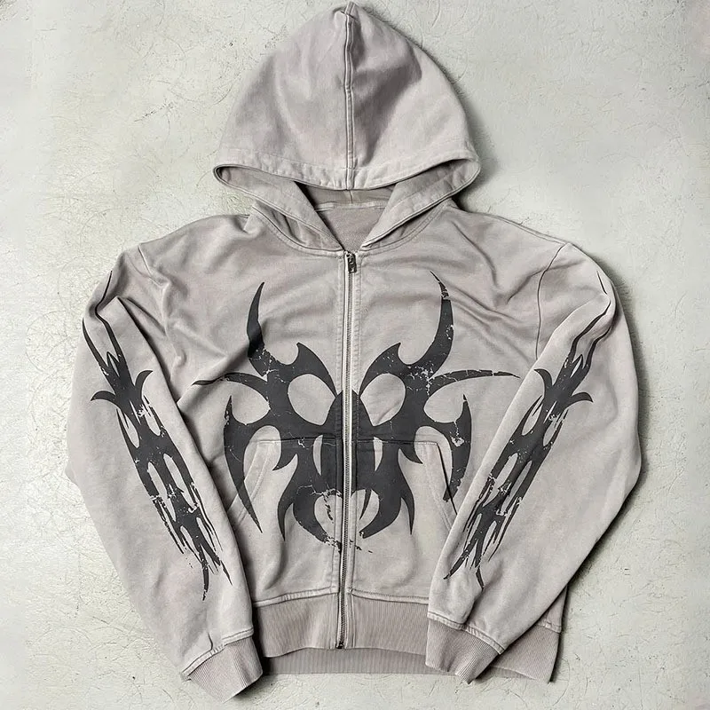 New Fashion Trendy Personalized Hooded Zip Up Sweatshirt Unisex Straight Cut Casual Sports Versatile Top