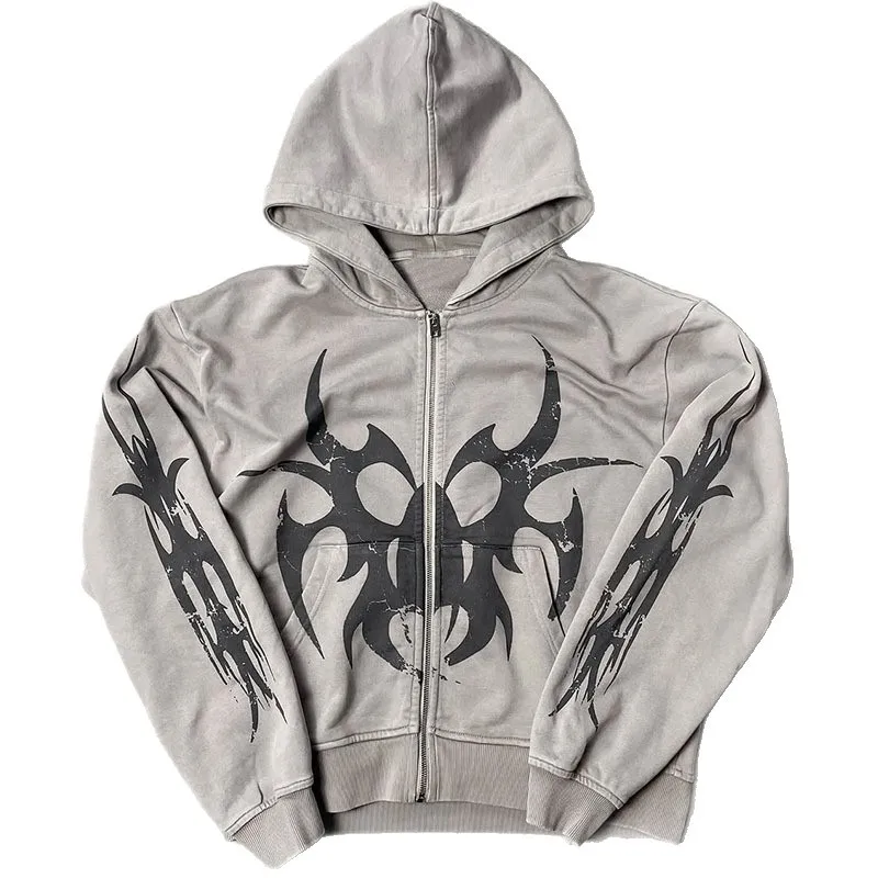 New Fashion Trendy Personalized Hooded Zip Up Sweatshirt Unisex Straight Cut Casual Sports Versatile Top - Image 2