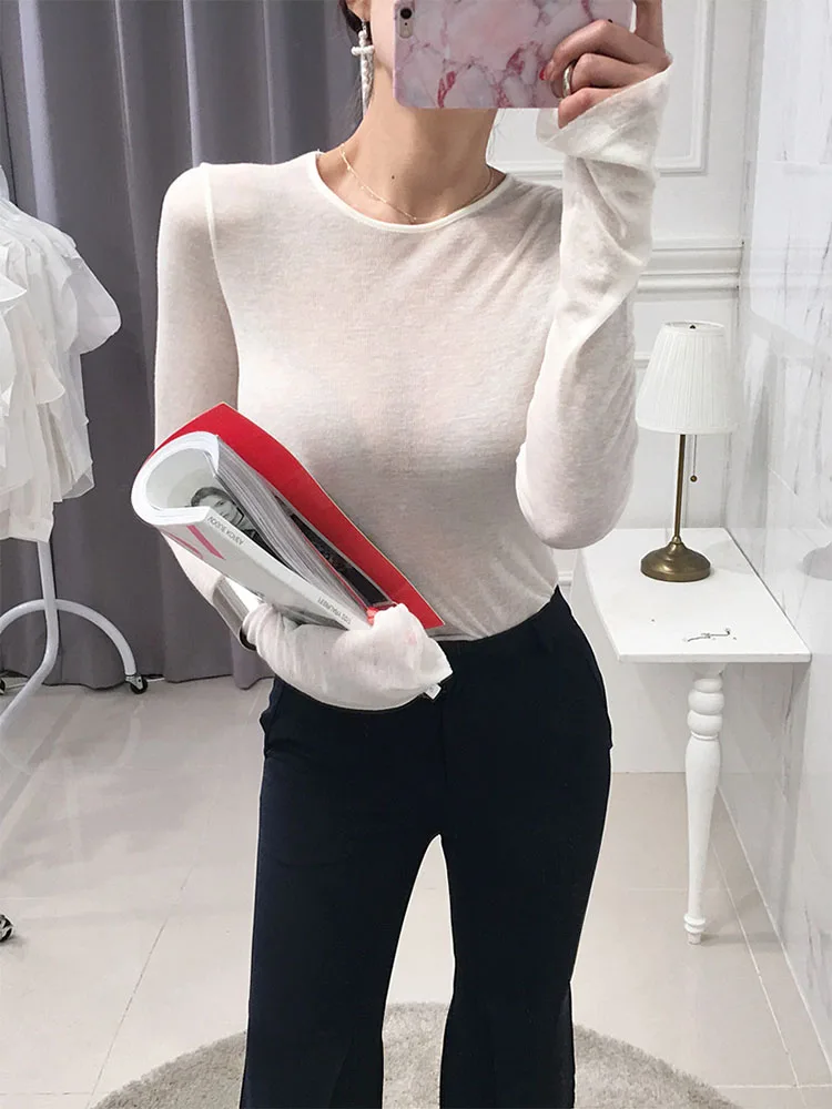 Sexy Shirt Women T-Shirt Long Sleeve Korean Style Slim Basic Elasticity Tshirt Top Womens Clothing T Shirt Femme - Image 2
