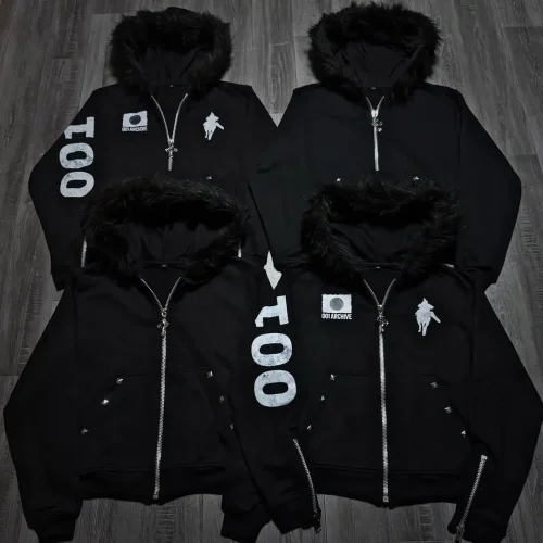 Japan Street Harajuku streetwear European youth rivet fashion wool pullover women city casual hooded hiphop sweatshirt coat