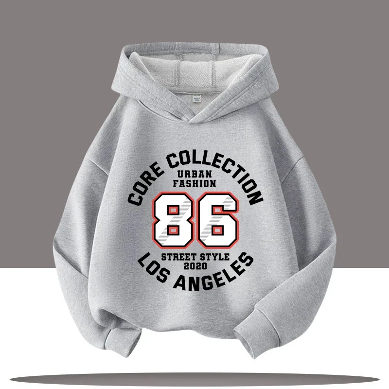 New Autumn Winter Retro Digital Cartoon Letter Printed Children's Hooded Sweatshirt Boy Girl Pullover Casual Fashion Kid Hoodie