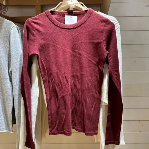 Simple Basic Solid Slim Long Sleeve Tees Women Autumn New Chic O-neck Cotton Streetwear Tops Vintage Y2K Casual T-shirts Female