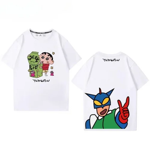 Miniso Crayon Shin-chan Cartoon Fun Printed Short Sleeve T-Shirt Trendy Casual Loose Men's Women's T-Shirt Summer Cotton Clothes