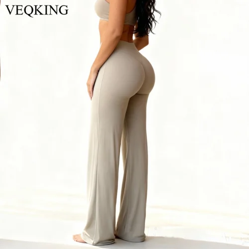 VEQKING Soft Active Women Yoga Pants Strait-leg Winter Warm Yoga Pilates Flares Naked Feel Gym Fitness Bottom Peach Hip Outfits