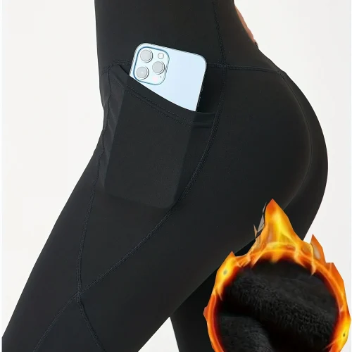 Women wear pocket spring and autumn winter new high waist lift hip plus fleece thick leggings tight yoga pants