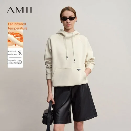 Amii Hooded Sweatshirts 2025 Winter New Loose Micro-elastic Long Sleeve Women's Hoodie Warm Versatile Sweatshirt Woman 12544111