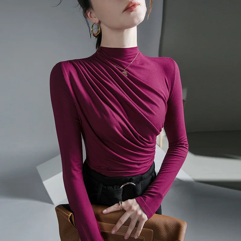 Solid Basic Long Sleeve Womens Tshirt Casual Black White Fashion Top T Shirt Ladies Fashion European Tee Shirt - Image 4