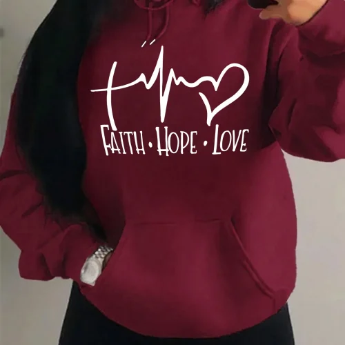 Faith Hope Love Letter Graphic Women Hoody Street Casual Loose Hoodies Autumn Fleece Pullover Hip Hop O-Neck Clothing Female