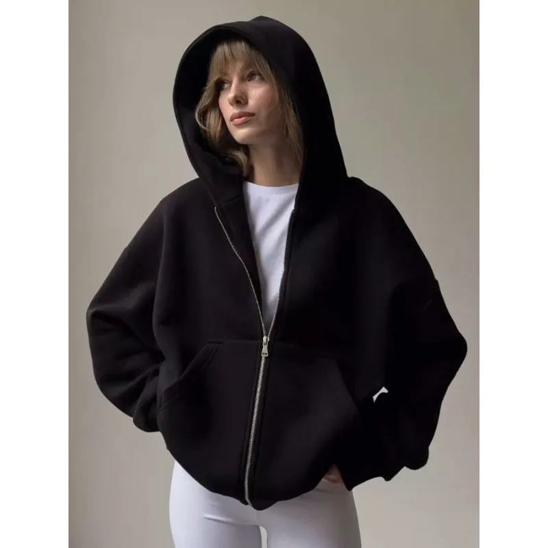 American Autumn and Winter Thick Hooded Sweatshirt Jacket, Unisex Universal Zipper Casual Loose Heavyweight Top