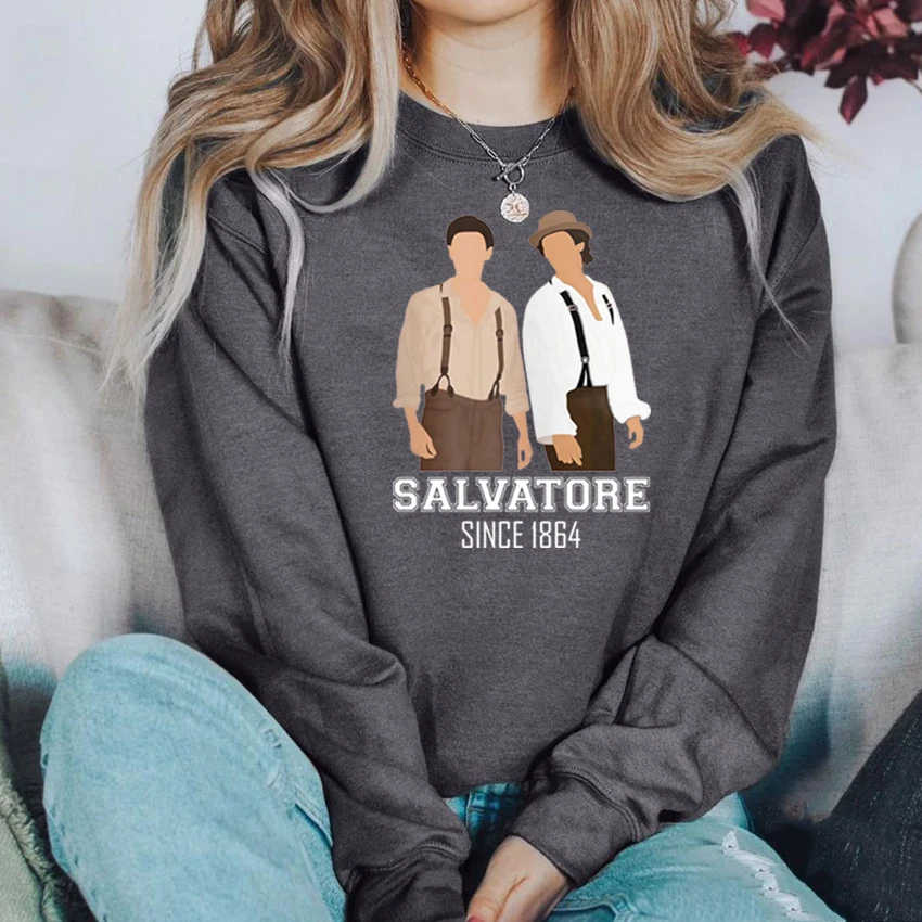 Salvatore Brothers Est 1864 Sweatshirt Vampire Diares Hoodie Damon and Stefan Brothers Graphic Pullover Mystic Falls Sweatshirts - Image 3
