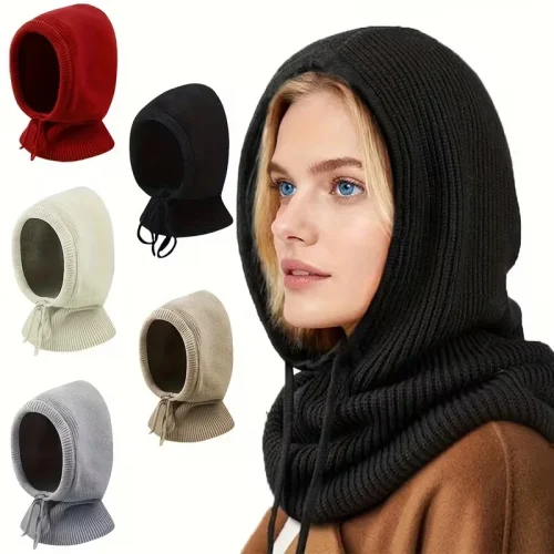 Unisex Hooded Scarf Balaclava with Drawstring. A Lightweight Warm Beanie for Skiing and Outdoor Winter Sports.