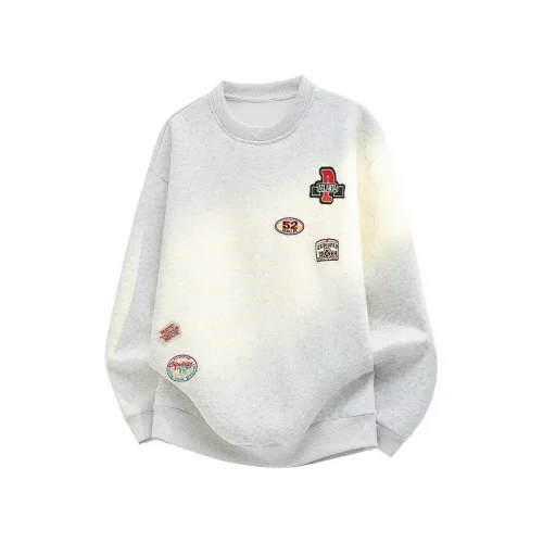 Men Oversize Sweatshirt Vintage Patch Badge Emblem Casual Pullover Round Neck Sweatshirts Male Streetwear