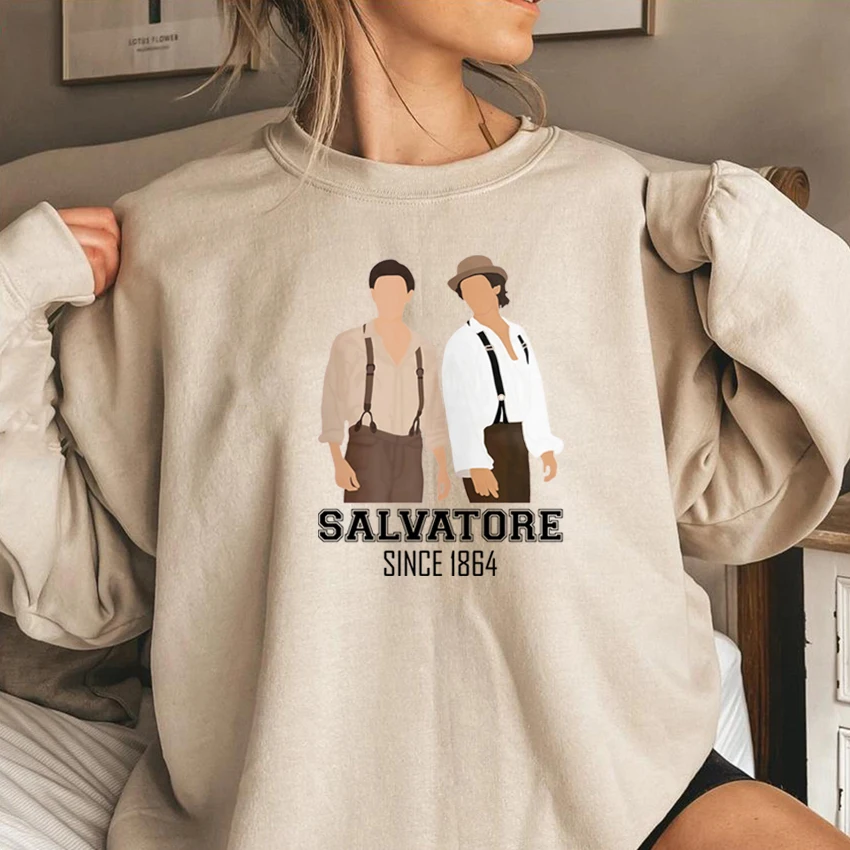 Salvatore Brothers Est 1864 Sweatshirt Vampire Diares Hoodie Damon and Stefan Brothers Graphic Pullover Mystic Falls Sweatshirts - Image 2