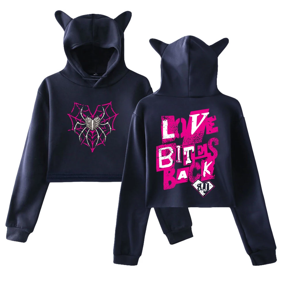 GF AJ Lee Love Bites Hoodie Female Cat Ears Hooded Sweatshirts Long Sleeve Crop Top Women's Clothes - Image 4