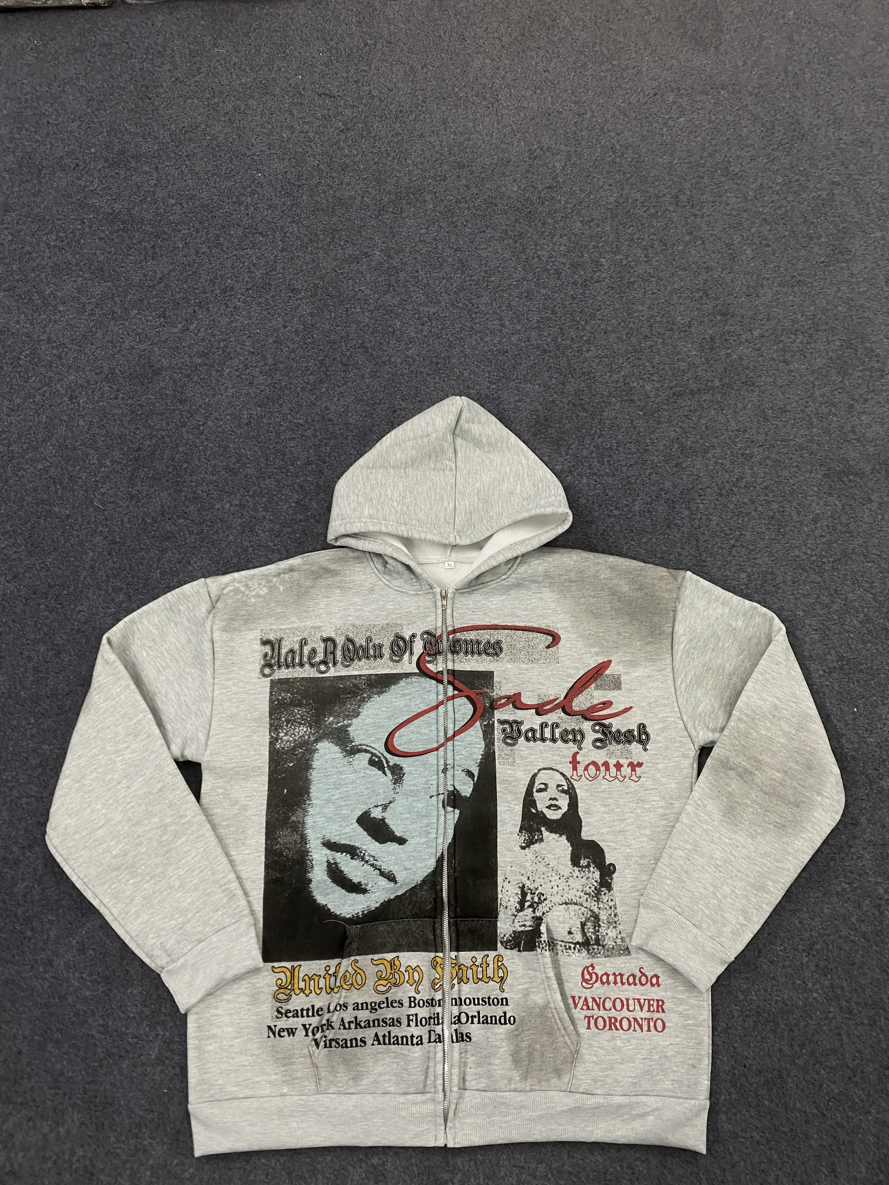 Y2K American style men's and women's zipper style hooded gray sweatshirt jacket, thick and sturdy, warm sweatshirt - Image 2