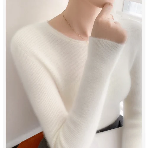 Autumn Winter O-neck 100% Pure Cashmere Pullover Sweater Women Soild Slim Fit Inner Knit Basic Long Sleeve Tops Soft Comfort