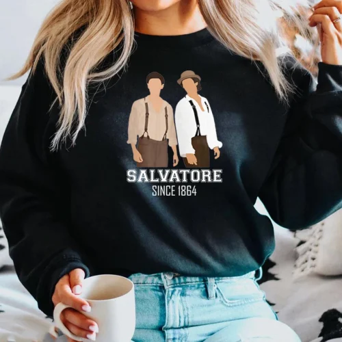 Salvatore Brothers Est 1864 Sweatshirt Vampire Diares Hoodie Damon and Stefan Brothers Graphic Pullover Mystic Falls Sweatshirts