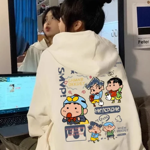 MINISO Crayon Shin-chan Cartoon Print Youth Hooded Sweater Autumn and Winter Loose Long Sleeve Top Man's And Woman's Clothes