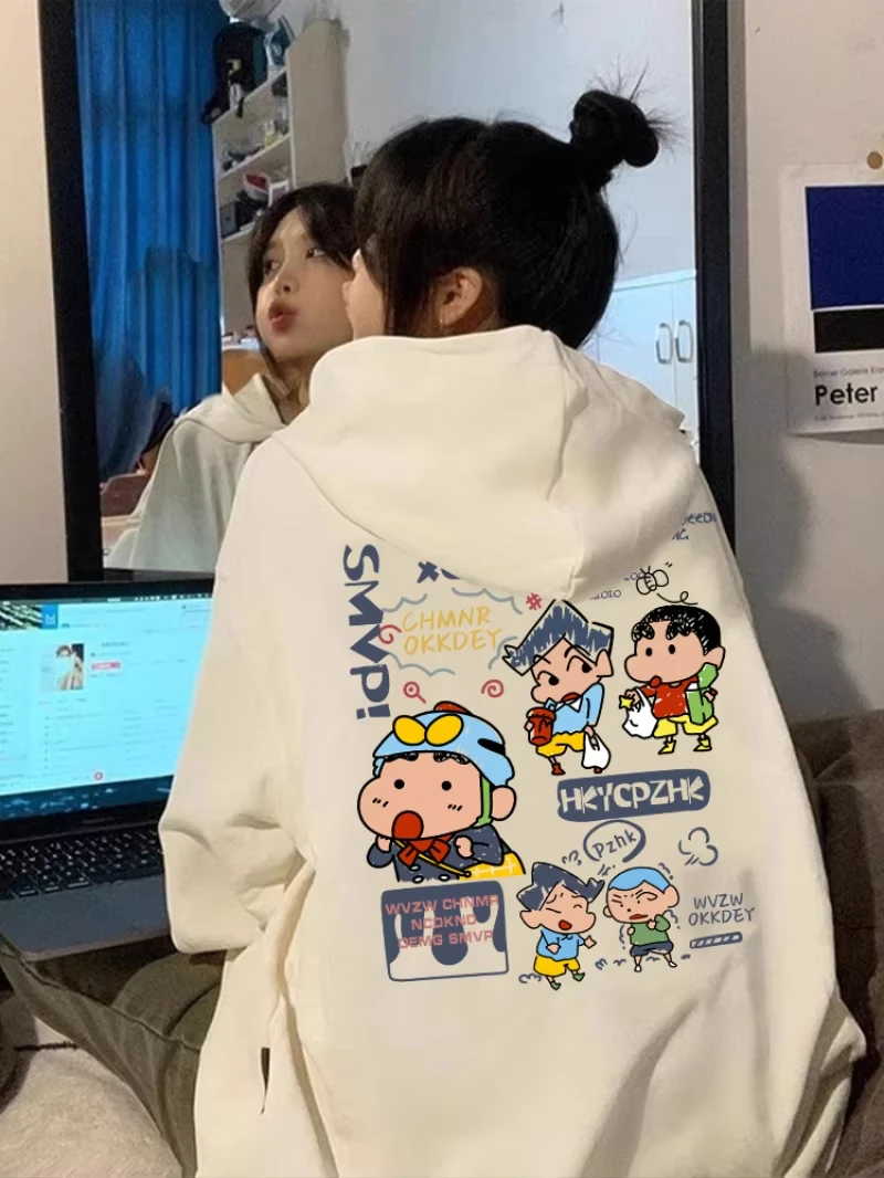 MINISO Crayon Shin-chan Cartoon Print Youth Hooded Sweater Autumn and Winter Loose Long Sleeve Top Man's And Woman's Clothes