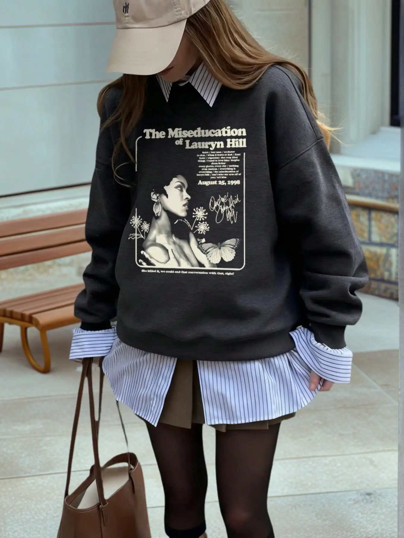 Women's Loose Fit Graphic Sweatshirt with Lauryn Hill Print, Casual Autumn Winter Top