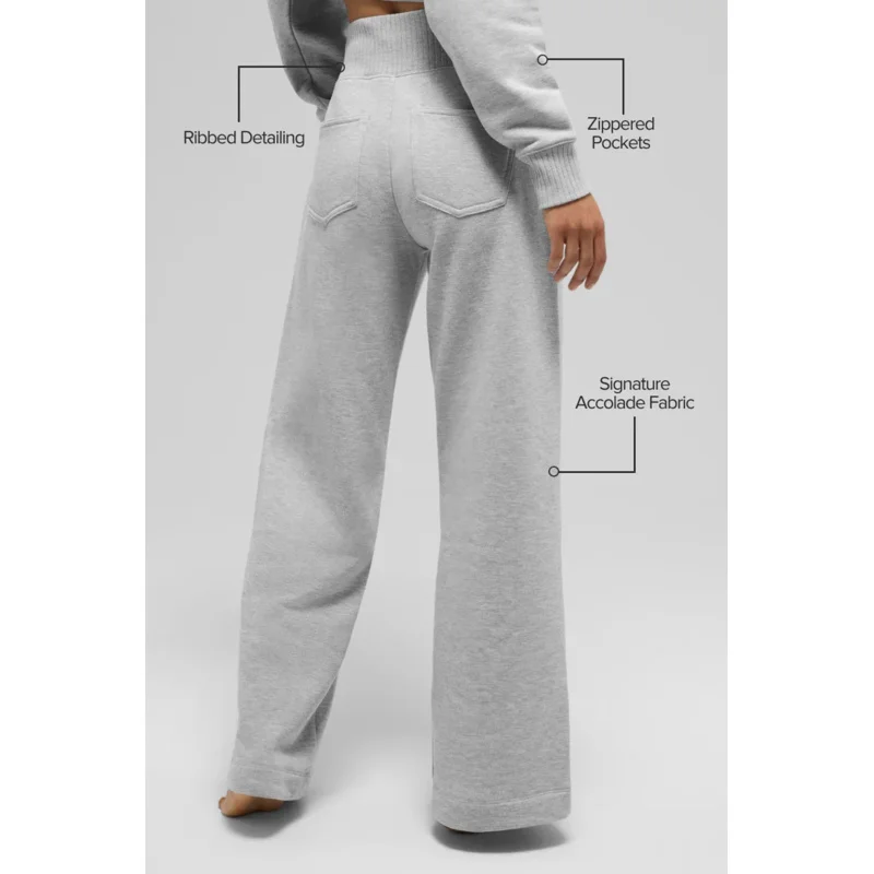 Women High Waist Knit Patchwork Fleece Lined Wide Leg Stacking Pants Elegant Slim Fit Winter Trousers Old Money Style Warm - Image 3