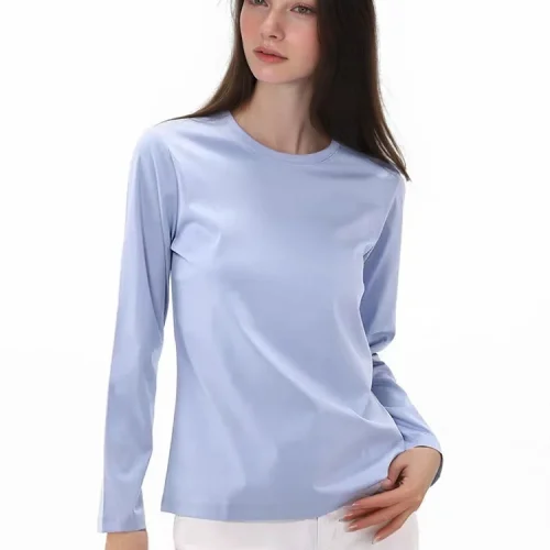 Mulberry Silk Cotton Long Sleeve T-shirt Women 6% Silk Round Neck V-neck Smooth Basic Loose Tops