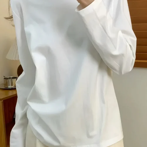 Fashion Autumn Long Sleeve T-Shirt Basic Tee Shirt Oversize Elegant Leisure Women Casual O-neck Tshirt Black White Streetwear