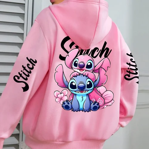 New Stitch and Angel Print Cotton Hooded Cartoon Sportswear Women Men Autumn Winter Pullover Casual Lightweight Women's Hoodies