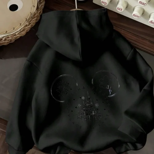 Disney Trendy Casual Women Hooded Sweatshirt Cartoon Print Sweatshirt All Seasons Comfortable Casual Pullover with Drawstring