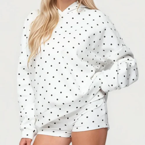 Women Polka Dot Hoodie Oversized Fleece Hooded Sweatshirt Long Sleeve Drop Shoulder Graphic Print Hoodies with Pocket