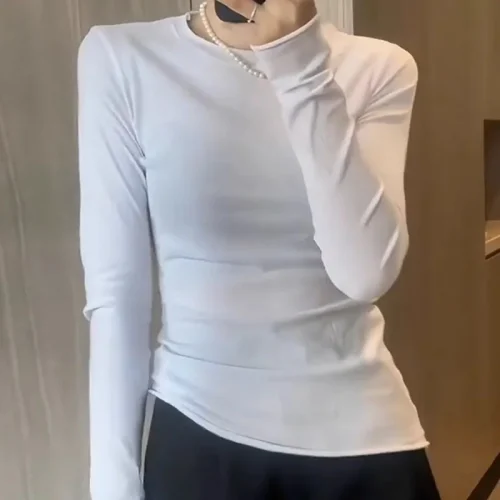 Women Blouse Shirt New Slim Long Sleeve Blouse Shirt Women Tops Blouses Shirts Blusas Blusas Para Mujer White Black O-Neck Q2557