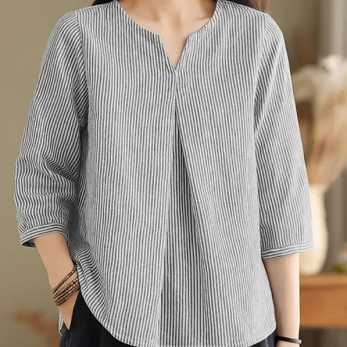 2025 Autumn Striped Blouse ZANZEA Stylish Women V Neck Long Sleeve Tops Elegant OL Work Shirt Casual Loose Mujer Female Chemise