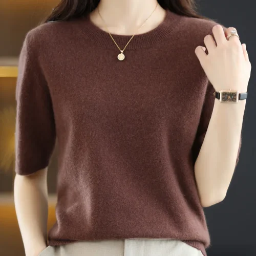 Short Sleeves Women's Sweater O-neck Bottoming Shirts Solid Spring Summer Korean Fashion Sweater Knit Top Casual Basic Pullovers