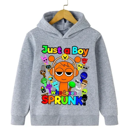 New Cartoon Sprunki Just A Boy Print Kid Girl Boys Hooded Hoodie Sports Autumn Winter Casual Fashion Warm Children's Sweatshirt